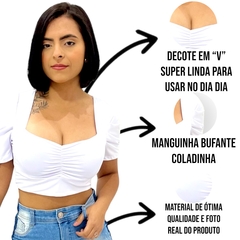 Blusinha Cropped Manga Bufante Princesa C Decote Feminina - loja online