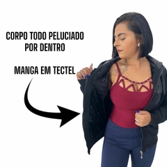 Blusa Moletom Feminina Aberta Capuz Peluciada Por Dentro