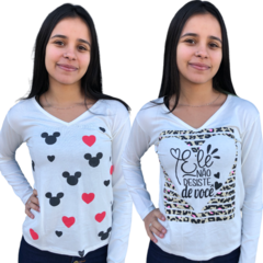 Blusinha manga longa feminina estampada - comprar online