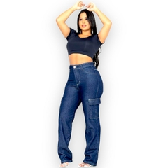 Calça Jeans Feminina Cargo Cintura Alta Sem Lycra 100% Algod na internet