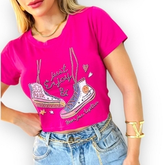 Cropped Camiseta Feminino Tshirt Blusa Estilosa Trabalhada - comprar online