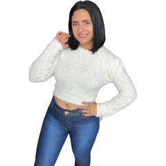 Blusa Cropped Feminina Pelinho Gola Redonda Inverno Felpudo - loja online