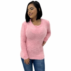 Blusa Casaco Feminina Pelinho Grosso Gola Redonda Felpudo