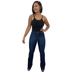 Calça Jeans Básica Feminina Flare Cintura Alta Com Lycra