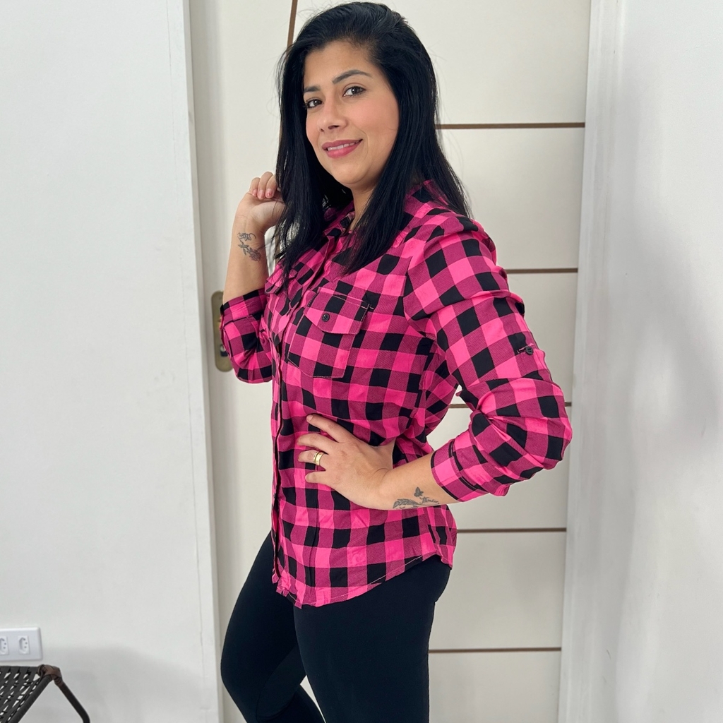 Camisa Xadrez Feminina Manga Longa para Festa Junina