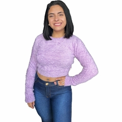 Blusa Cropped Feminina Pelinho Gola Redonda Inverno Felpudo - loja online