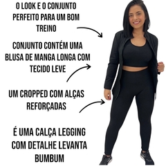 Conjunto Academia Calça Legging Blusa e Top Fitness Feminina - loja online