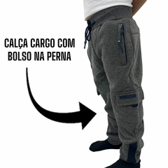 Calça Flanelada Moletom Frio Cargo Infantil Menino Grossa