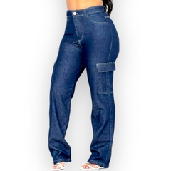 Calça Jeans Feminina Cargo Cintura Alta Sem Lycra 100% Algod