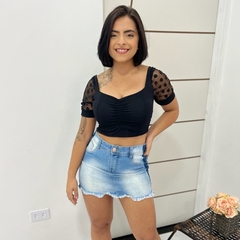 Imagem do Blusinha Cropped Canelado Ribana Manguinha Blusa Feminino