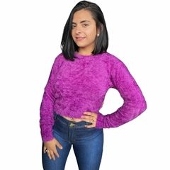 Blusa Cropped Feminina Pelinho Gola Redonda Inverno Felpudo - loja online