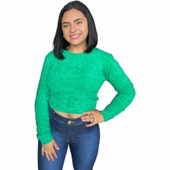 Blusa Cropped Feminina Pelinho Gola Redonda Inverno Felpudo - loja online