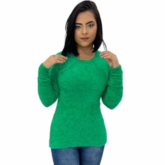 Blusa Casaco Feminina Pelinho Grosso Gola Redonda Felpudo