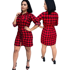 Vestido Xadrez Feminina Estilo Premum Camisão Com Cinto