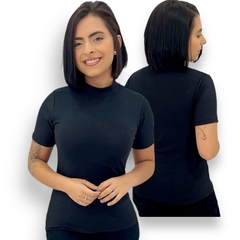 Blusinha Feminina Canelada Gola Alta De Manguinha Sem Bojo