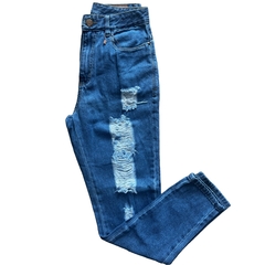 Calça Jeans Mom Cintura Alta Destroyed Feminina Premium Moda Wide Leg Luxo na internet