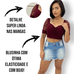 Imagem do Blusinha Cropped Canelado Ribana Manguinha Blusa Feminino