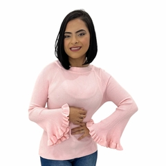 Blusinha Manga Longa Segunda Pele Canelada Feminina Babado - ANJ MODAS