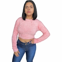 Blusa Cropped Feminina Pelinho Gola Redonda Inverno Felpudo - comprar online