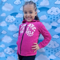 Blusa Moletom Menina Aberta C/Ziper Com Capuz Coração na internet