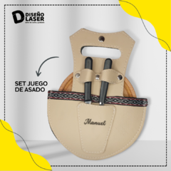 Set asado 2 tabla y cubiertos con funda + grabado de regalo