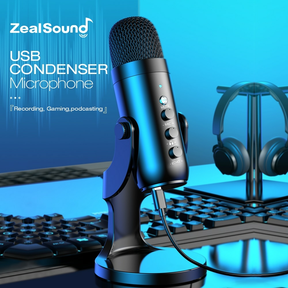 Microfone condensador USB compatível com PC/PS4/iPhone/iPad/Android,  microfone de estúdio para gravação de voz e música, podcast, streaming,  jogos