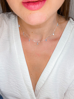 Choker zirconias penduradas azul prata 925 - comprar online