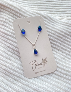 Conjunto ponto de luz gota azul royal prata 925