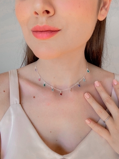 choker gotas coloridas prata 925 na internet