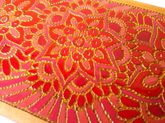 Cabideiro de parede vermelho de madeira com mandala 3 ganchos - Mama Gipsy