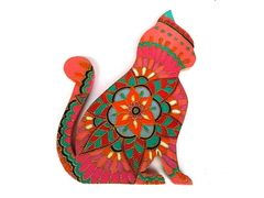 Gato decorativo pirogravado para pendurar Mama Gipsy SOB ENCOMENDA - comprar online