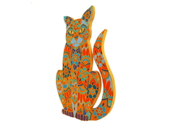 Gato decorativo floral pirogravado Mama Gipsy. - comprar online