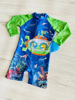 ROUPA DE BANHO MANGA LONGA INFANTIL DO DINO AZUL ESCURO