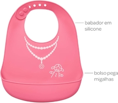 Babador De Silicone Com Pega Migalhas - Menina, Buba, Rosa - comprar online