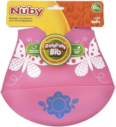 Babador de Silicone com Porta Migalhas, Nûby, Rosa