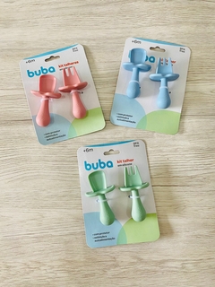 KIT TALHERES EM SILICONE VERDE/AZUL/ROSA - BUBA