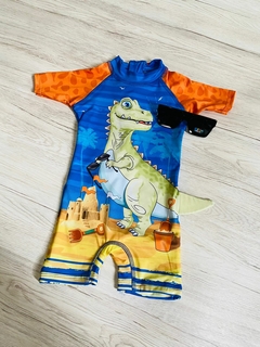 ROUPA DE BANHO MANGA CURTA INFANTIL DO DINO AZUL