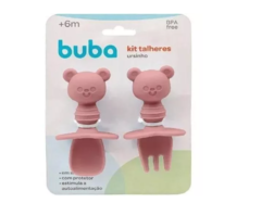 KIT TALHERES INFANTIL EM SILICONE URSINHO - VERDE|ROSA|AZUL - BUBA - JH Empório