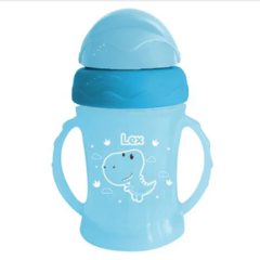 COPO INFANTIL COM CANUDO DINO AZUL - COM TAMPA GIRATÓRIA (240 ML)