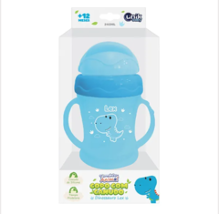 COPO INFANTIL COM CANUDO DINO AZUL - COM TAMPA GIRATÓRIA (240 ML) - comprar online