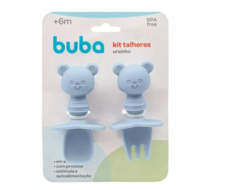 KIT TALHERES INFANTIL EM SILICONE URSINHO - VERDE|ROSA|AZUL - BUBA