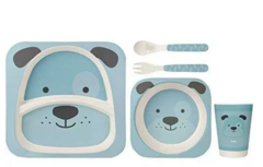 KIT REFEIÇÃO INFANTIL EM BAMBU CACHORRINHO - AZUL - BUBA