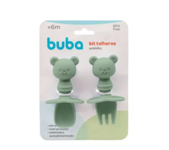 KIT TALHERES INFANTIL EM SILICONE URSINHO - VERDE|ROSA|AZUL - BUBA - comprar online