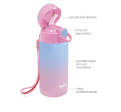 GARRAFA TÉRMICA 400 ML PAREDE DUPLA COM CANUDO ROSA/AZUL - BUBA - comprar online