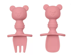 KIT TALHERES INFANTIL EM SILICONE URSINHO - VERDE|ROSA|AZUL - BUBA - loja online