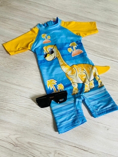 ROUPA DE BANHO MANGA CURTA INFANTIL DO DINO AMARELO