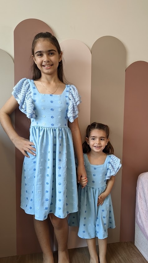 Vestido Para Meninas de 2 a 10 Anos Estampado Azul Em Viscose em