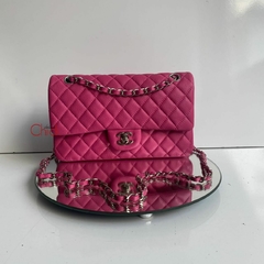 BOLSA JUMBO CLASSIC FLAP LAMBSKIN ROSA/SILVER