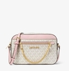 Bolsa Crossbody de Couro Saffiano Rosé com Vanilla monogramada jet set - MICHAEL KORS