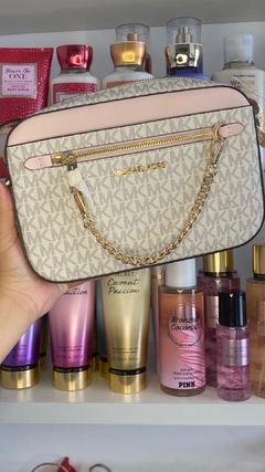 Bolsa Crossbody de Couro Saffiano Rosé com Vanilla monogramada jet set - MICHAEL KORS - comprar online